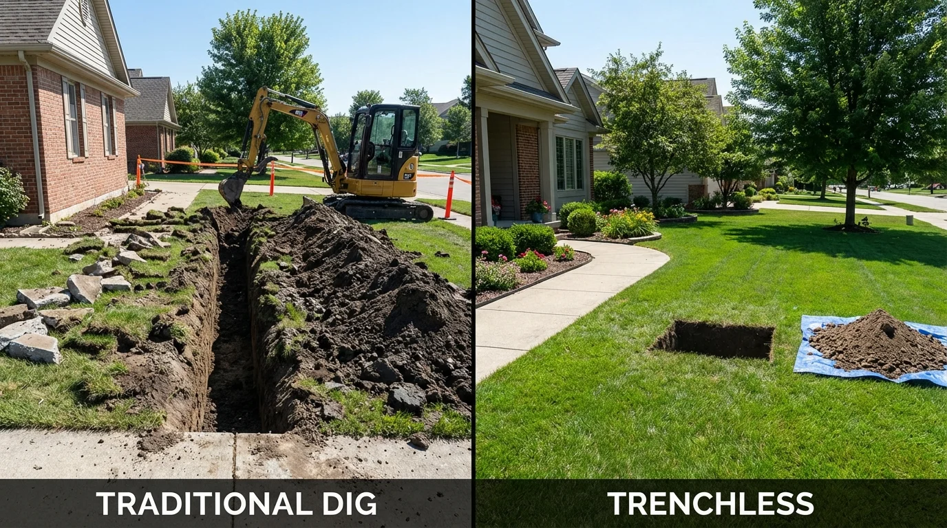 Trenchless sewer repair with minimal yard damage versus traditional excavation in Bayard, NM